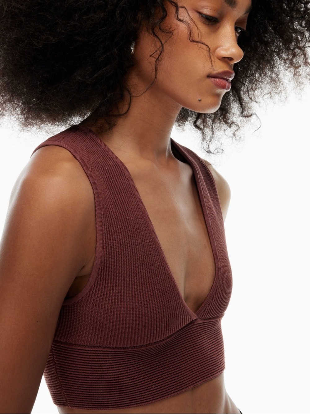 Aritzia Babaton Sculpt Knit Deep V Tank - Chocolate Brown